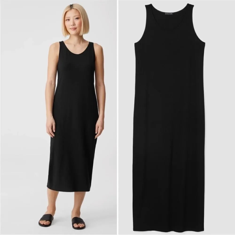 Eileen Fisher Women's Maxi Dress L Black Sleeveless Scoop Neck NWT $198
